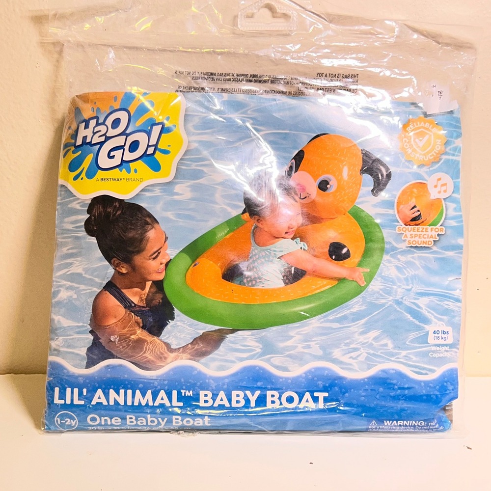 Bestway 1-2y Lil' Animal Baby Boat Orange Inflatable Pool Float 34180E‎